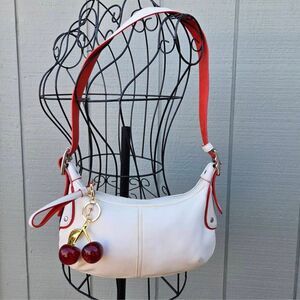 Coach Y2K White Nylon Mini Hobo w/ Red Leather Trim Vintage Shoulder Bag. #6671